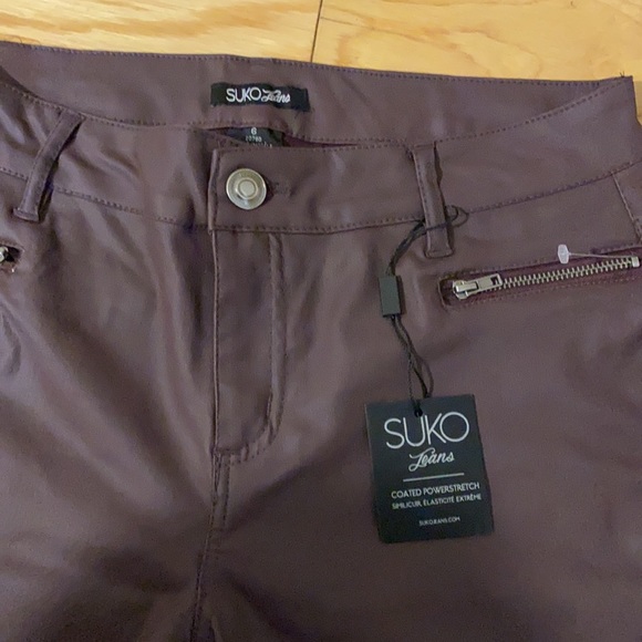 Coated Burgundy Suko jeans. Leatherette material. Size 6. - Picture 1 of 6